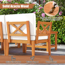 6 Pieces Acacia Wood Patio Furniture Set with Cushions and 2-Tier Coffee Table-White