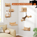 6 Pieces Cat Wall Furniture Set Kitten Wall Mounted Shelves-Natural