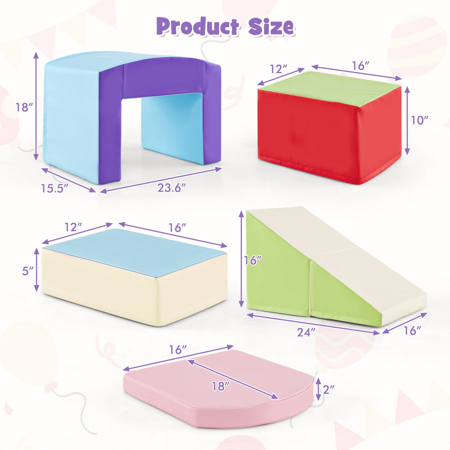 6 Pieces Foam Climbing Blocks Soft Play Climbing for Toddlers with Tunnel