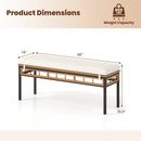 Wicker Patio Bench for 2 People 48invh Long Backless Dining Bench with Acacia Wood Seat-White