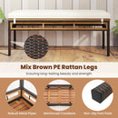 Wicker Patio Bench for 2 People 48invh Long Backless Dining Bench with Acacia Wood Seat-White