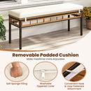 Wicker Patio Bench for 2 People 48invh Long Backless Dining Bench with Acacia Wood Seat-White