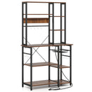 6-Tier Bakers Rack with Power Outlet Stand Wooden Open Shelves