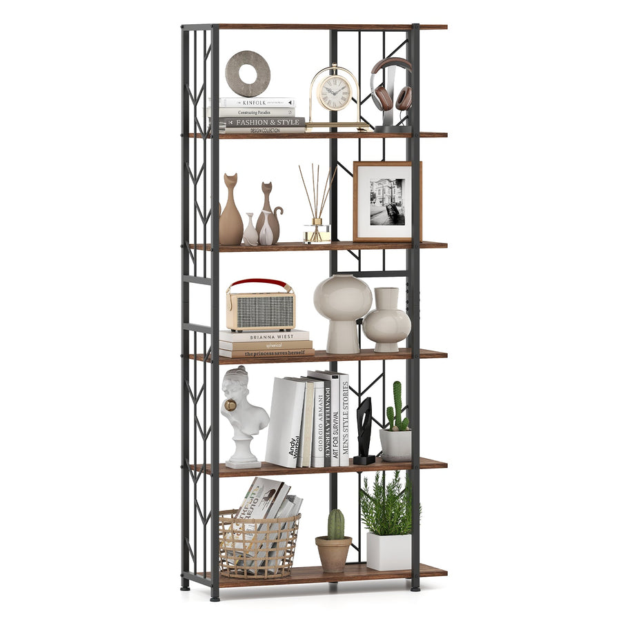 6-Tier Bookshelf Modern Geometric Bookcase with Heavy-duty Metal Frame and Anti-tipping Kits