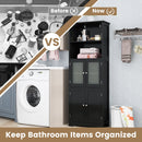 6-Tier Freestanding Bathroom Cabinet with 2 Open Compartments and Adjustable Shelves