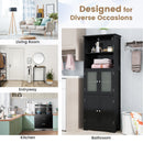 6-Tier Freestanding Bathroom Cabinet with 2 Open Compartments and Adjustable Shelves