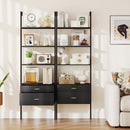 6-Tier Ladder Bookcase with 2 Drawers and Metal Frame-Black