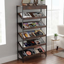 6-Tier Tall Freestanding Bookshelf with Angled Shelves for Home Office-Rustic Brown