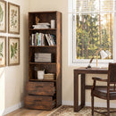 6-Tier Tall Bookshelf with Drawers - Rustic Brown
