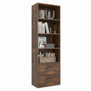 6-Tier Tall Bookshelf with Drawers - Rustic Brown