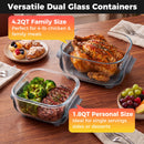 6-in-1 Portable Glass Air Fryer 1500W Dual Containers with Lids Dishwasher Safe