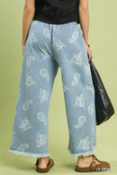 Umgee Denim Paisley Wide-Leg Pants