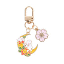 Cute Moon Rabbit Cherry Blossom Keychain