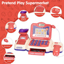 Kids Cash Register Pretend Play Cashier Toy with Scanner Calculator Credit Card Money Grocery Products Educational Toy Gift for Kids Aged 3 4 5 6 Year