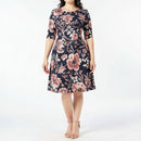 Connected Apparel 3/4 Sleeve Jewel Neck Knee Length Sheath Dress, Size 24W