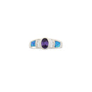 Cubic Zirconia Created Opal Ring Sterling Silver