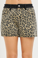 RISEN High Rise Leopard Shorts with Contrast Waistband