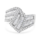 14K White Gold 1-1/2 Cttw Round and Baguette Diamond Bypass Cocktail Ring Band (H-I Color, SI1-SI2 Clarity) - Size 7