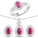 2.46 Carat Genuine Ruby and White Topaz .925 Sterling Silver 3 Piece Jewelry Set (Ring, Earrings, and Pendant w/ Chain)
