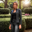 Womens Fashionable Short Washed-leather Zip-up Jacket