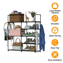 5 Tiers Plus 3 Tiers Shoe Rack Metal Shoe Storage Shelf Free Standing Shoe Stand 16+ Pairs Shoe Tower Unit Tall Shoe Organizer with 2 Row Hooks for En