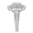 14K White Gold 1.0 Cttw Round & Baguette Cut Diamond Floral Cluster Quatrefoil Channel Set Band Cocktail Statement Ring (H-I Color, SI2-I1 Clarity) - Size 6-3/4