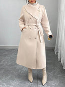 New Winter Womens Double-breasted Wool Coat With An Asymmetrical Collar