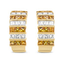 18K Yellow Gold 1 3/4 Cttw Invisible Set Princess Cut Diamond and 2.5mm Yellow Sapphire Huggie Hoop Earrings (F-G Color, VS1-VS2 Clarity)