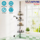 Rust-Resistant Corner Shower Caddy For Bathroom 4 Height Adjustable Shelves With Tension Pole Towel Bar Hanging Hook Floor Standing Bath Storage Rack