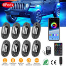 8 Pods RGB LED Rock LightsÊDC12V Car Neon Light Kit IP68 Waterproof Underglow Lights with Double Remote Controls Wireless APP ControlÊfor Jeep Truck U