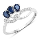 0.65 Carat Genuine Blue Sapphire and White Diamond 14K White Gold Ring
