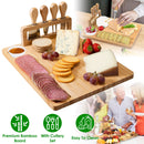 Bamboo Cheese Board Charcuterie Cheese Platter Board Serving Tray with Cutlery Set for Wedding Birthdays Christmas