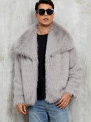 Mens Short Lapel-style Faux Fur Jacket Warm Outerwear
