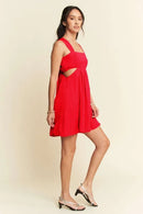Davi & Dani Washed Satin Cutout Skirt Bandeau Mini Dress