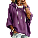 Women Casual Waffle Knit Hooded Tops Drawstring 3 4 Batwing Sleeve Loose Fit Solid Color Pullover Sweatshirt