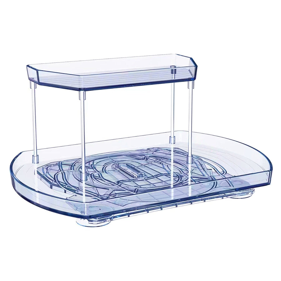2 Tier Turntable Organizer Rectangular Refrigerator Spinner Storage Rack with 360¡ Rotatable Slide Rail for Kitchen Cabinet Countertop