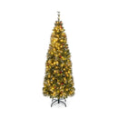 5/6/7/8/9 FT Pre-Lit Artificial Hinged Slim Pencil Christmas Tree