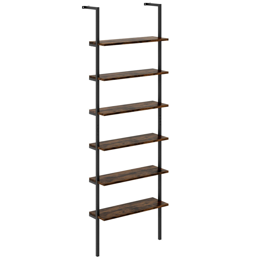 6-tier Ladder Shelf 72 Inches Industrial Wall Mounted Bookshelf