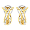 14K Yellow and White Gold 1/2 TDW "X" Shape Cross Over Diamond Hoop Earrings (I-J, I2-I3)