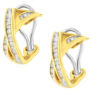 14K Yellow and White Gold 1/2 TDW "X" Shape Cross Over Diamond Hoop Earrings (I-J, I2-I3)