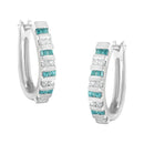 10k White Gold Round and Blue Baguette 1/2 cttw Diamond Hoop Earrings (I-J Color, I2-I3 Clarity)