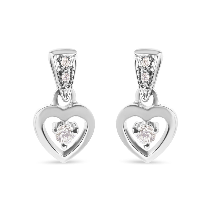 14K White Gold 1/6 Cttw Diamond Dangle Heart Stud Earrings (H-I, SI2-I1)