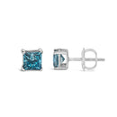 14K White Gold 1.0 Cttw Princess Cut Lab Grown Blue Diamond Solitaire Stud Earrings