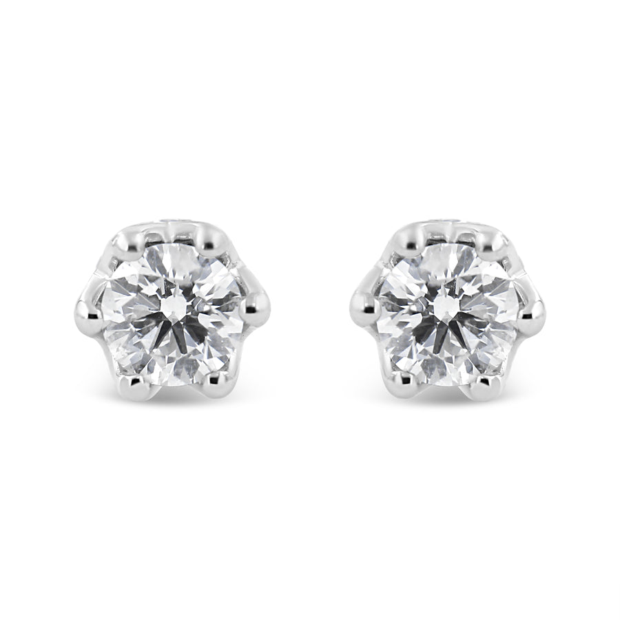 14K White Gold 1/2 Cttw Round Diamond Crown Stud Earring (I-J Color, I1-I2 Clarity)