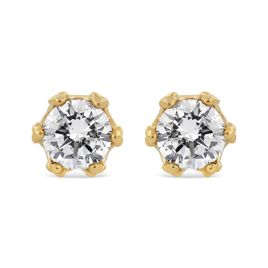 14K Yellow Gold 2.0 Cttw Round Diamond Crown Stud Earrings (I-J Color, I1-I2 Clarity)