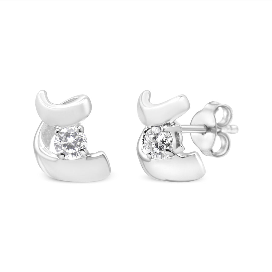 .925 Sterling Silver Round Cut Diamond Fashion Stud Earrings (0.10 cttw, I-J Color, I2-I3 Clarity)