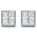 14K White Gold 1/2 Cttw Princess Diamond Composite Box Shape Milgrain Stud Earrings (H-I Color, SI1-SI2 Clarity)