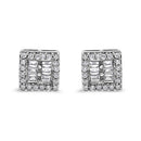 14K White Gold 1 cttw Round and Baguette Diamond Stud Earrings (H-I, SI1-SI2)