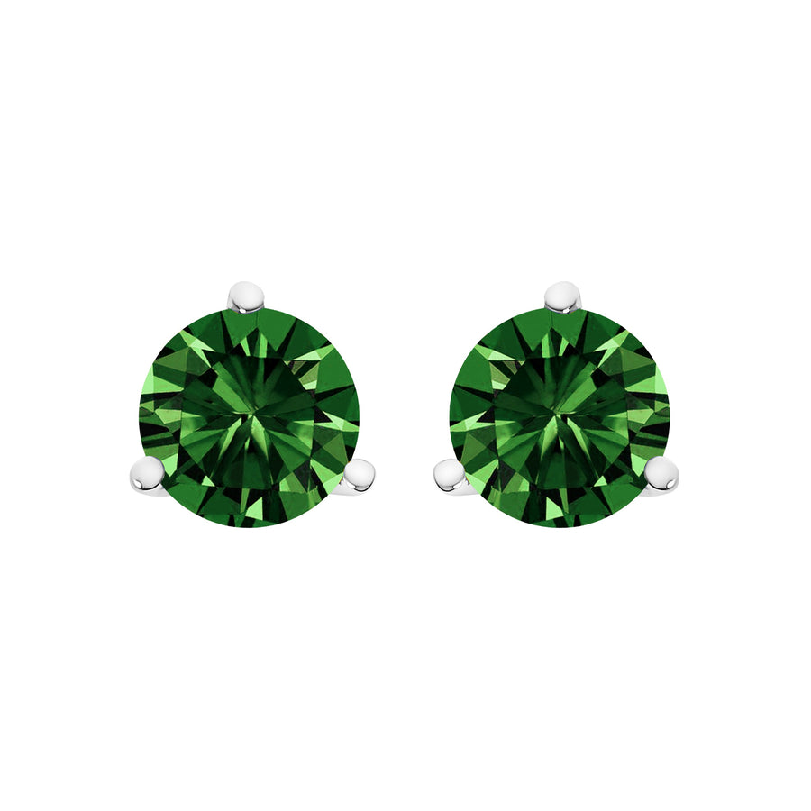 14K White Gold 1.0 Cttw 3-Prong Martini Set Lab Grown Green Diamond Solitaire Stud Earrings