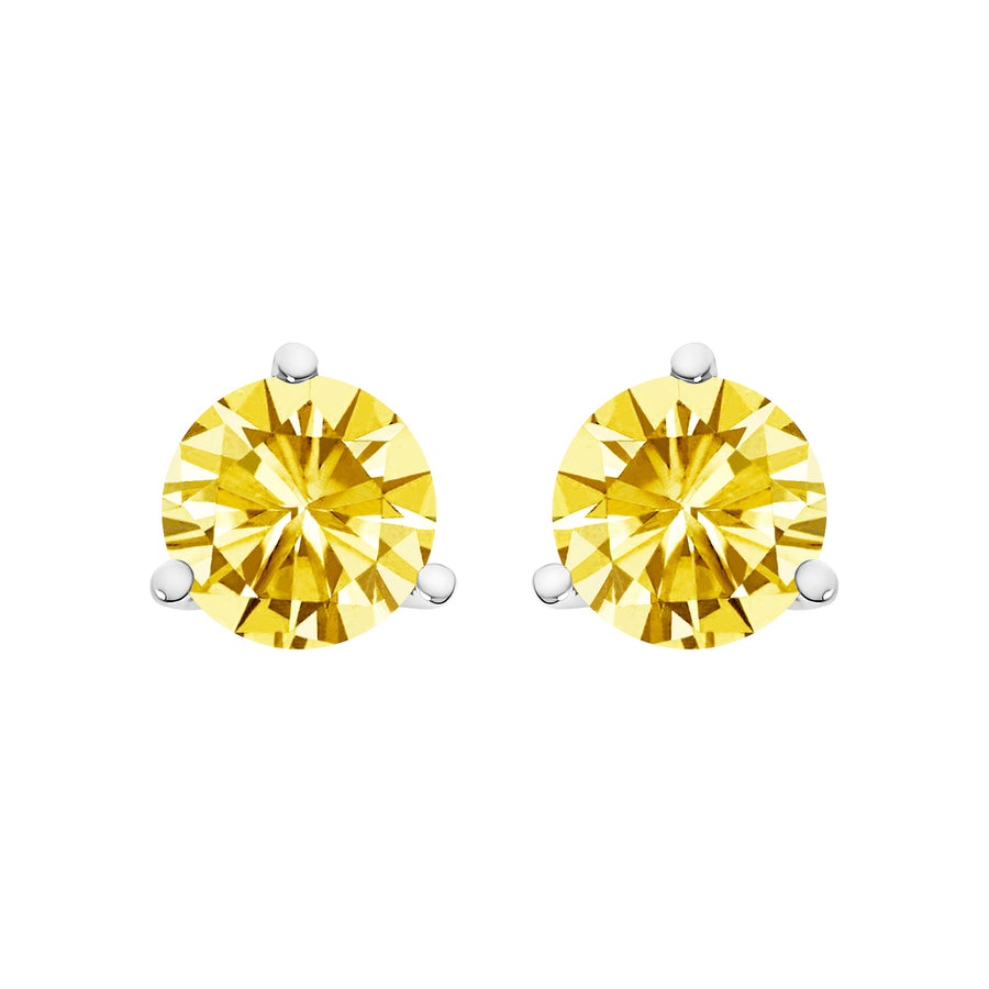 14K White Gold 3-Prong Martini Set 1.0 Cttw Yellow Lab Grown Diamond Solitaire Stud Earrings